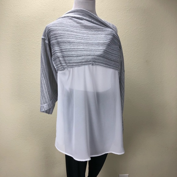 Cide Bleu Gray & White Striped Split Back Sweater - Picture 6 of 8